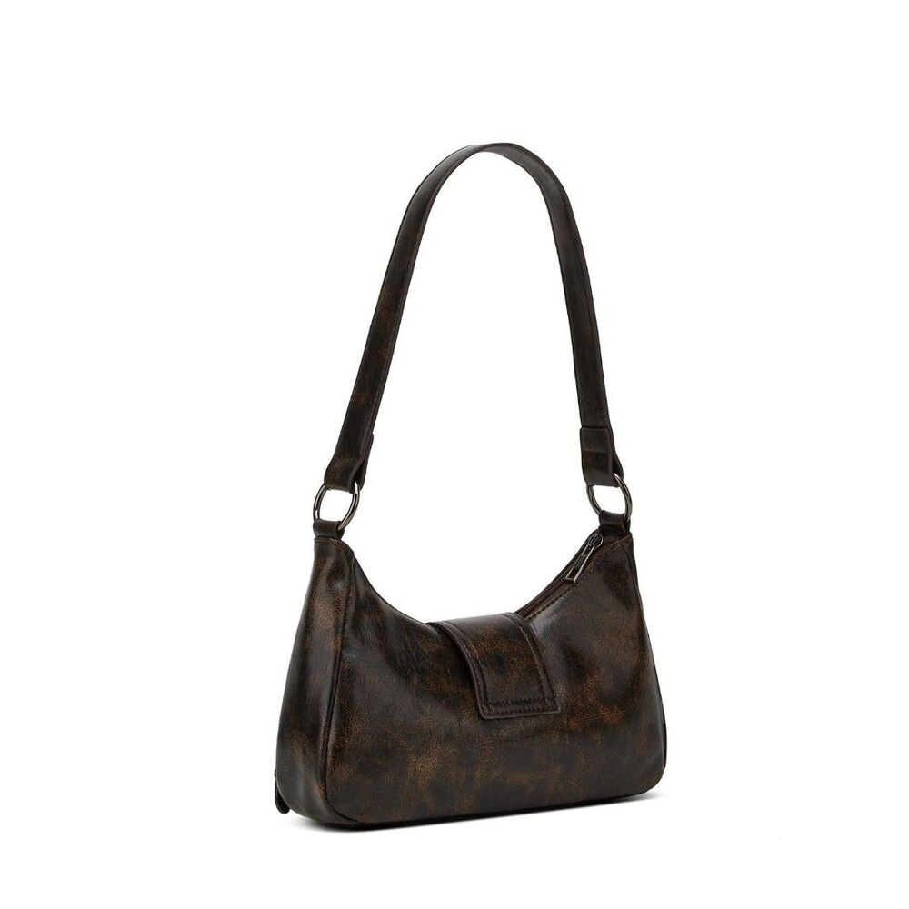 Y2K Retro Style Shoulder Bag, Maillard Pleated Rivet Armpit Bag, Leather - Picture 3 of 6